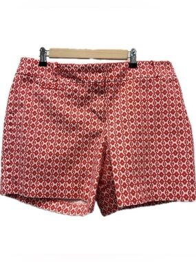 Ann Taylor LOFT Riviera Shorts Red Coral Geometric Womens Size 12 Stretch